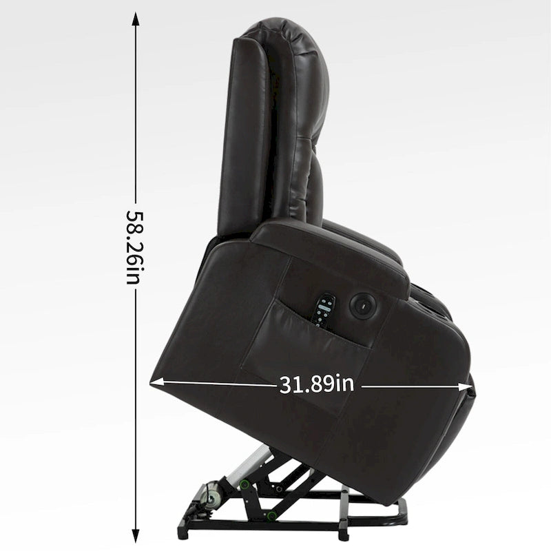 Black Power Lift Recliner with Massage, Lumbar Heat, USB & Cup Holders