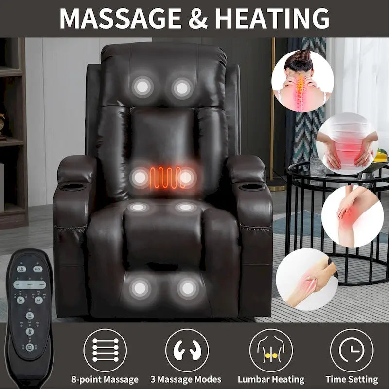 Black Power Lift Recliner with Massage, Lumbar Heat, USB & Cup Holders