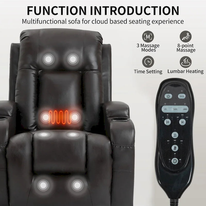 Black Power Lift Recliner with Massage, Lumbar Heat, USB & Cup Holders
