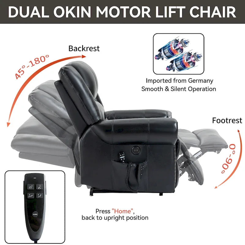 Brown Genuine Leather Power Lift Recliner with Heat, Massage, and USB Ports