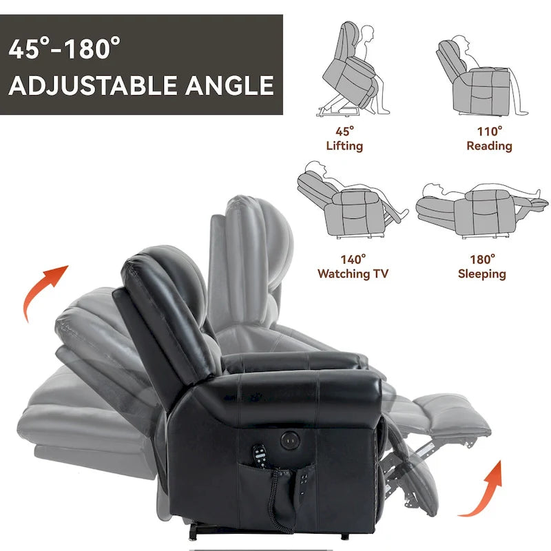 Brown Genuine Leather Power Lift Recliner with Heat, Massage, and USB Ports