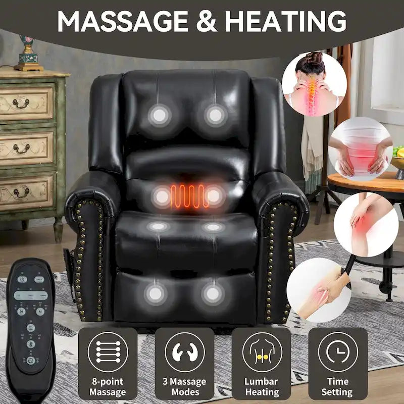 Brown Genuine Leather Power Lift Recliner with Heat, Massage, and USB Ports