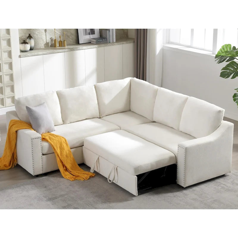 81.5" L-Shaped 5-Seat Sectional Sofa with Pull-Out Bed & 6 Cushions