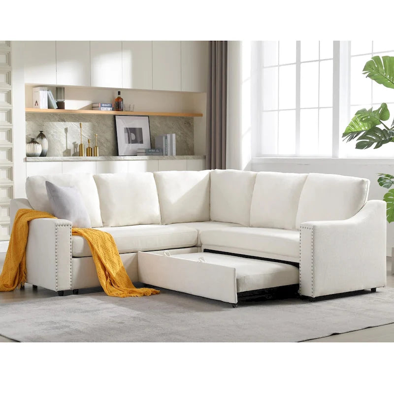 81.5" L-Shaped 5-Seat Sectional Sofa with Pull-Out Bed & 6 Cushions