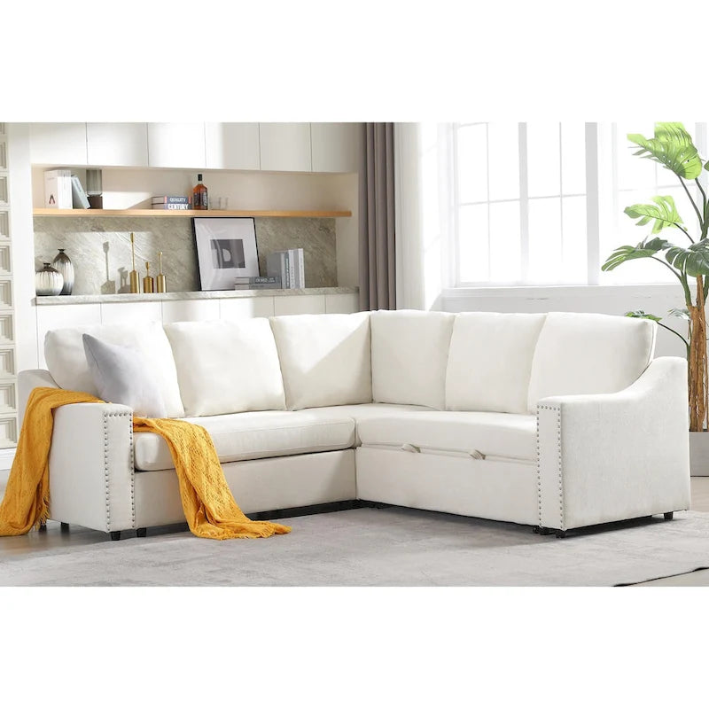 81.5" L-Shaped 5-Seat Sectional Sofa with Pull-Out Bed & 6 Cushions