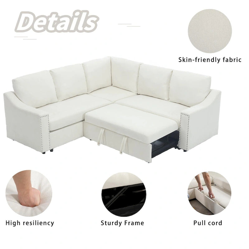 81.5" L-Shaped 5-Seat Sectional Sofa with Pull-Out Bed & 6 Cushions