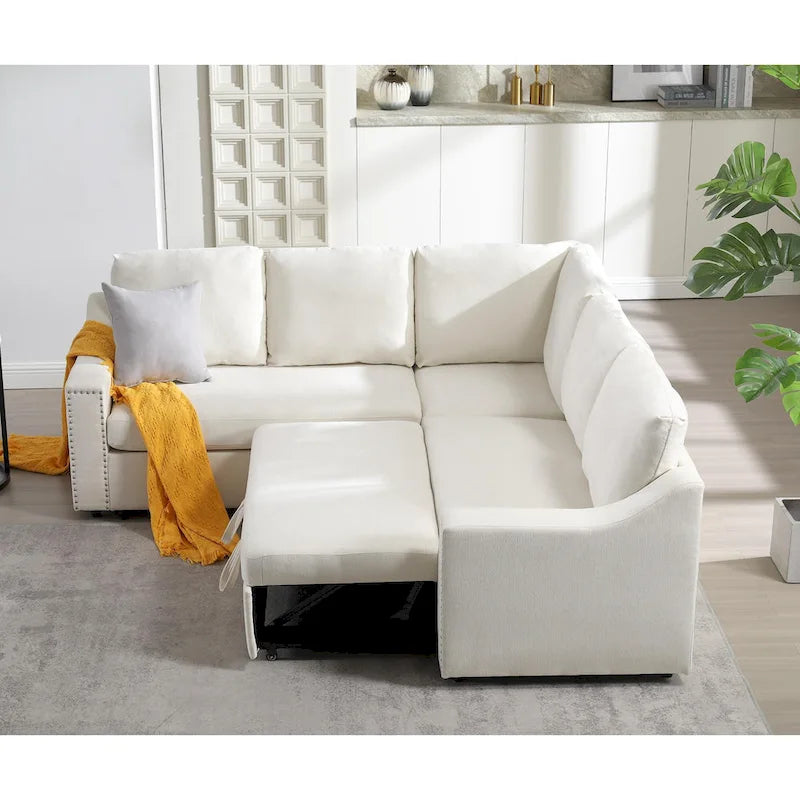 81.5" L-Shaped 5-Seat Sectional Sofa with Pull-Out Bed & 6 Cushions