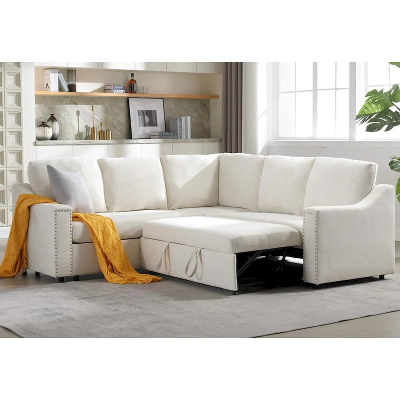 81.5" L-Shaped 5-Seat Sectional Sofa with Pull-Out Bed & 6 Cushions
