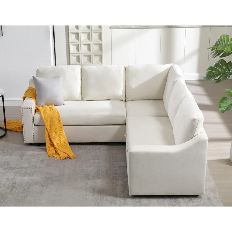 81.5" L-Shaped 5-Seat Sectional Sofa with Pull-Out Bed & 6 Cushions