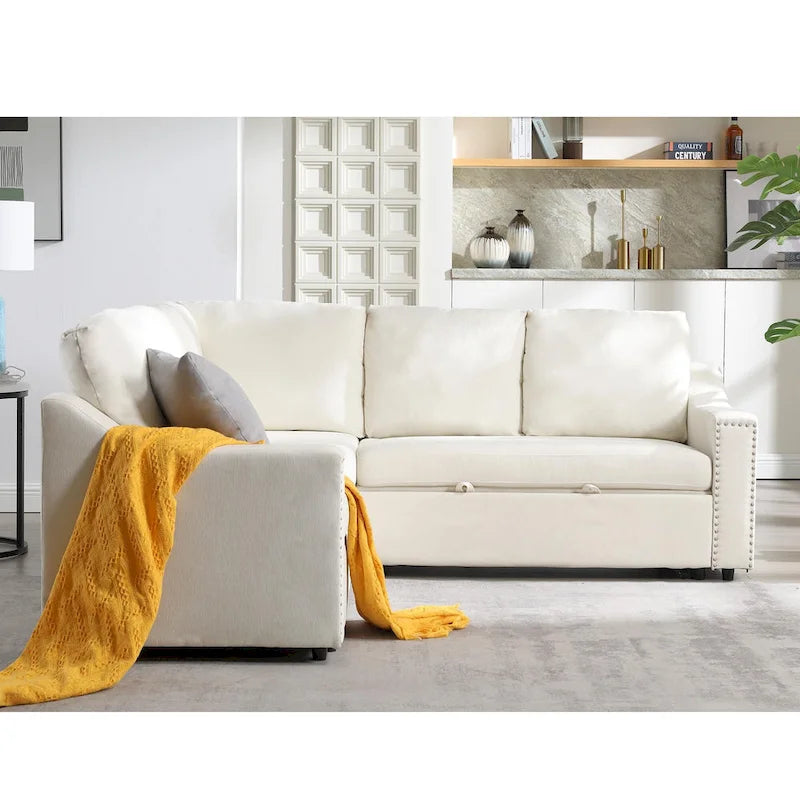 81.5" L-Shaped 5-Seat Sectional Sofa with Pull-Out Bed & 6 Cushions