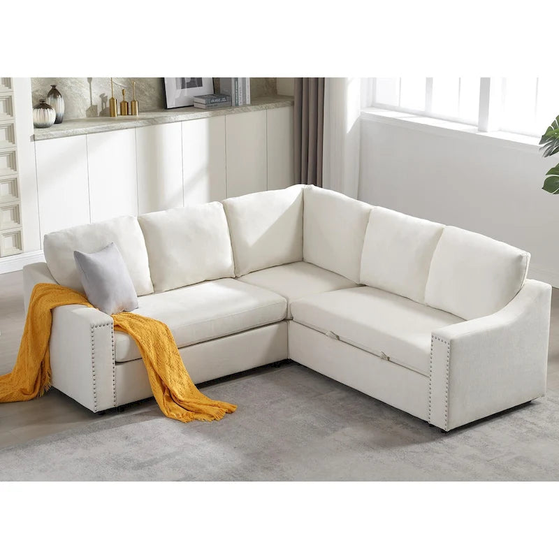 81.5" L-Shaped 5-Seat Sectional Sofa with Pull-Out Bed & 6 Cushions