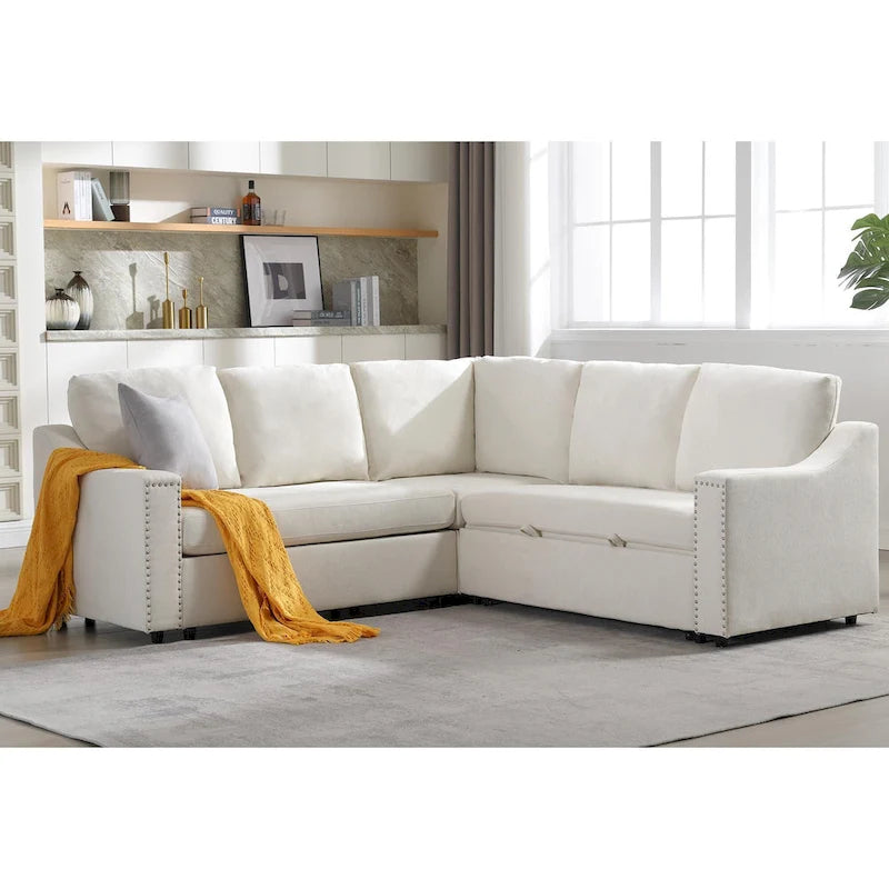 81.5" L-Shaped 5-Seat Sectional Sofa with Pull-Out Bed & 6 Cushions
