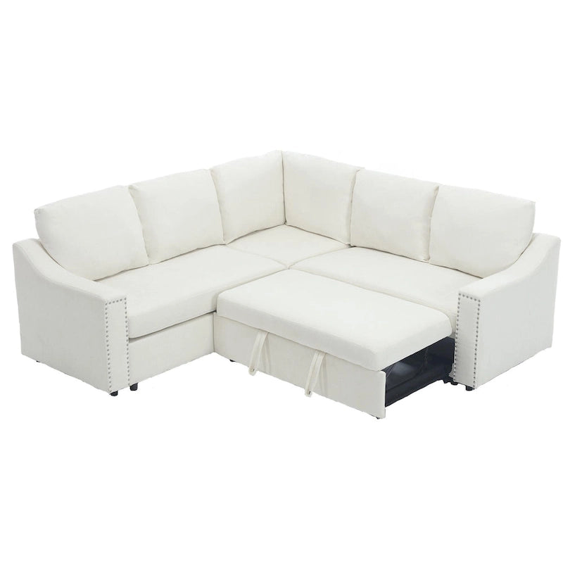 81.5" L-Shaped 5-Seat Sectional Sofa with Pull-Out Bed & 6 Cushions