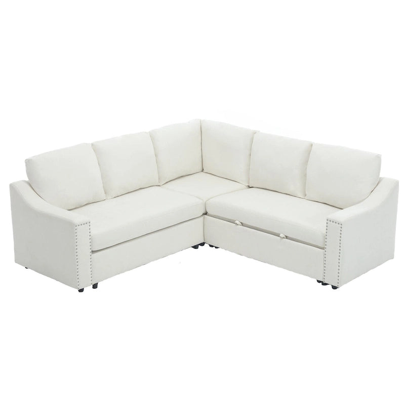 81.5" L-Shaped 5-Seat Sectional Sofa with Pull-Out Bed & 6 Cushions