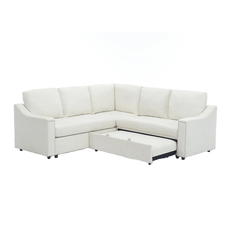 81.5" L-Shaped 5-Seat Sectional Sofa with Pull-Out Bed & 6 Cushions