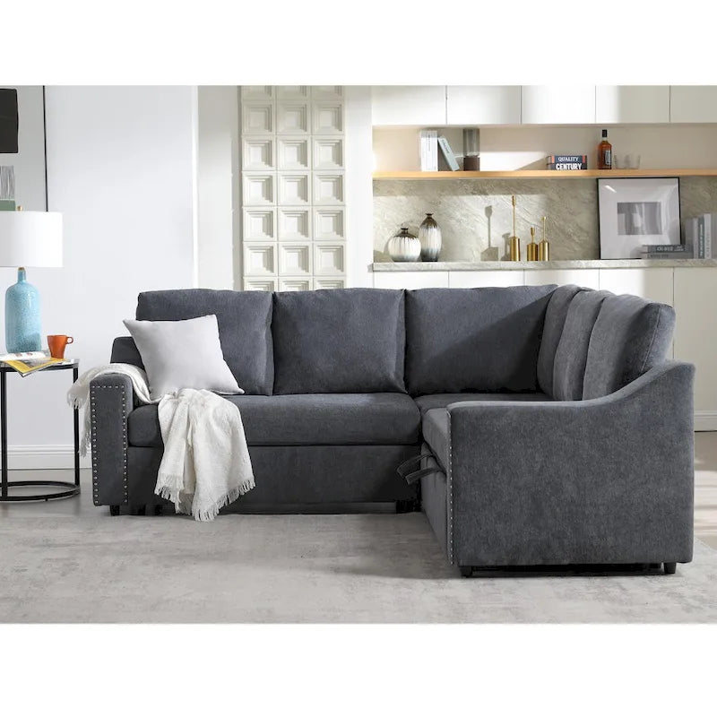 81.5" L-Shaped 5-Seat Sectional Sofa with Pull-Out Bed & 6 Cushions