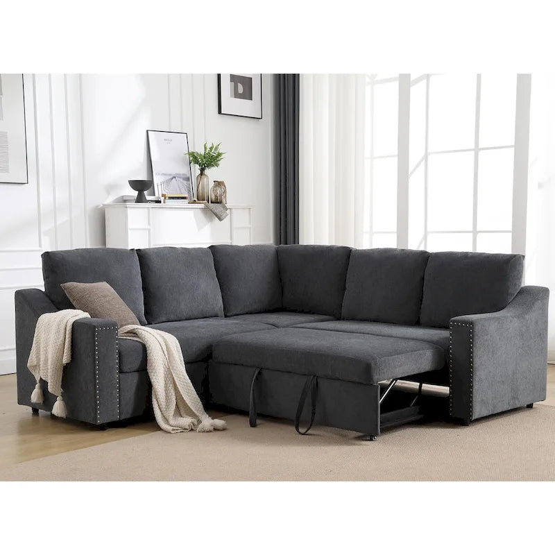 81.5" L-Shaped 5-Seat Sectional Sofa with Pull-Out Bed & 6 Cushions