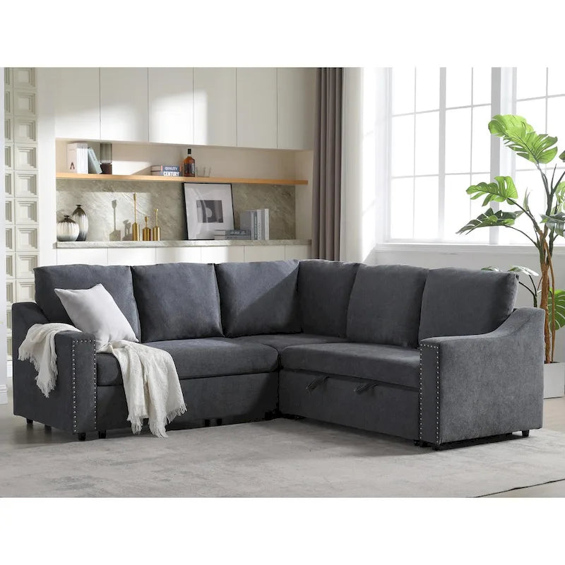 81.5" L-Shaped 5-Seat Sectional Sofa with Pull-Out Bed & 6 Cushions