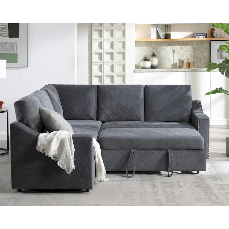 81.5" L-Shaped 5-Seat Sectional Sofa with Pull-Out Bed & 6 Cushions