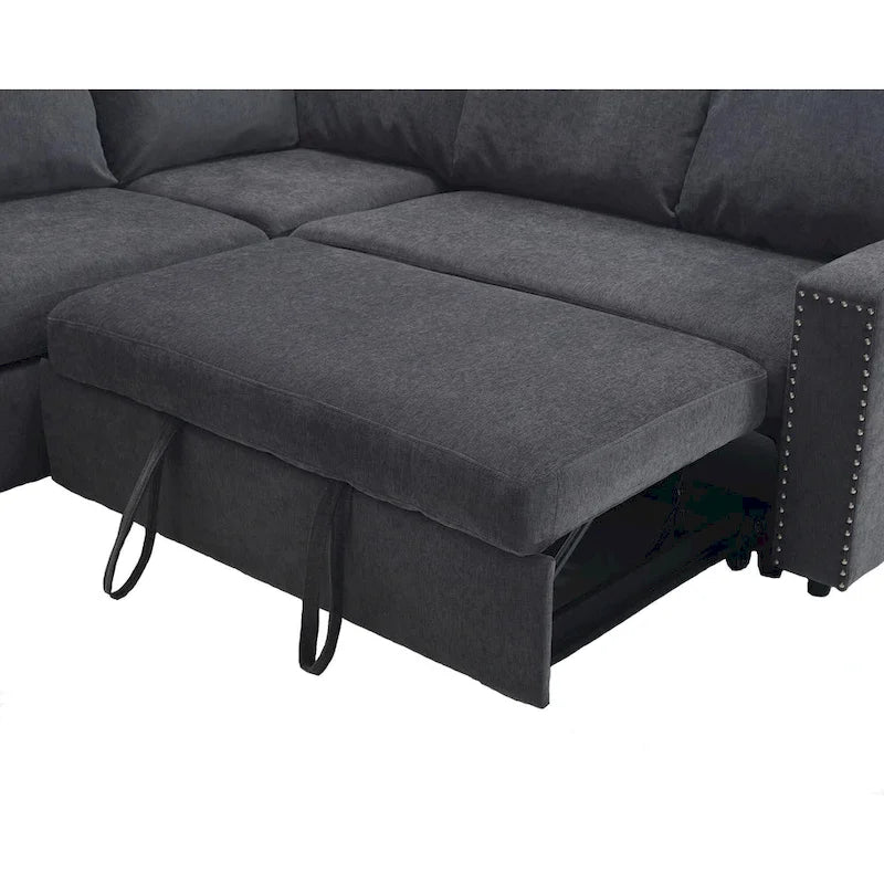 81.5" L-Shaped 5-Seat Sectional Sofa with Pull-Out Bed & 6 Cushions