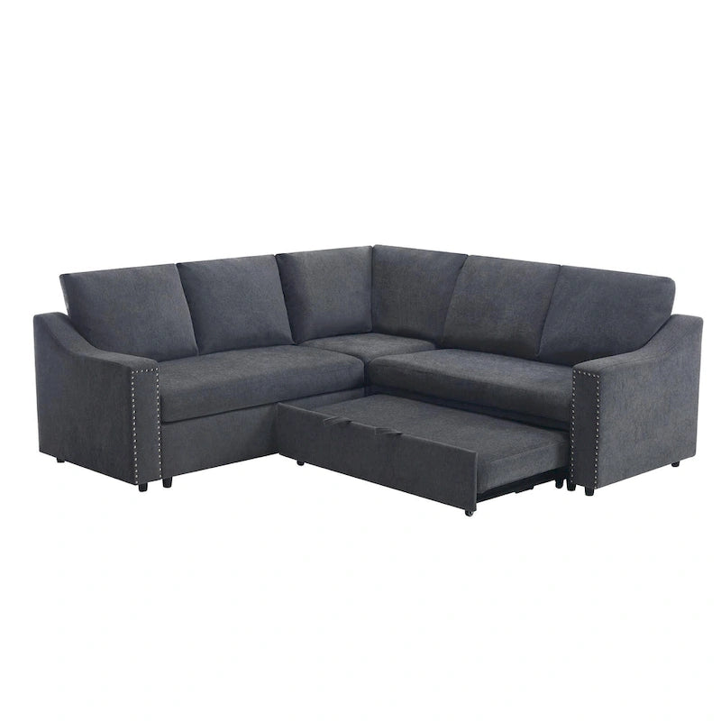81.5" L-Shaped 5-Seat Sectional Sofa with Pull-Out Bed & 6 Cushions