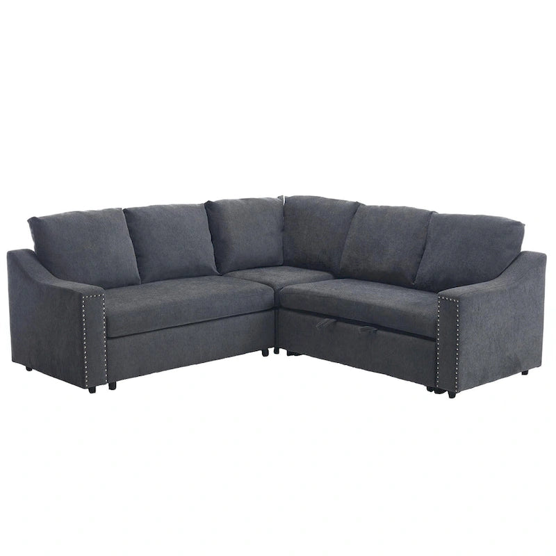 81.5" L-Shaped 5-Seat Sectional Sofa with Pull-Out Bed & 6 Cushions