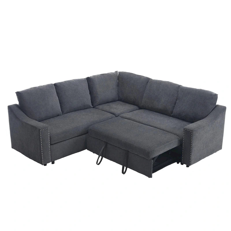 81.5" L-Shaped 5-Seat Sectional Sofa with Pull-Out Bed & 6 Cushions