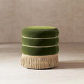 17.5" Round Upholstered Ottoman with Gold Bullion Fringe