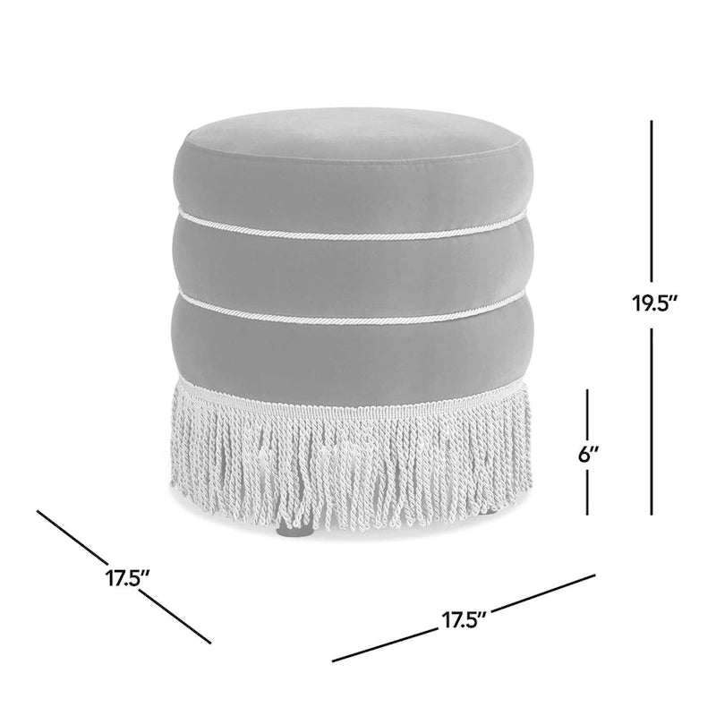 17.5" Round Upholstered Ottoman with Gold Bullion Fringe