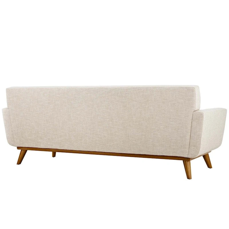 Upholstered Tufted Sofa with Cherry Rubberwood Legs
