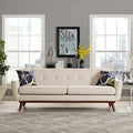 Upholstered Tufted Sofa with Cherry Rubberwood Legs
