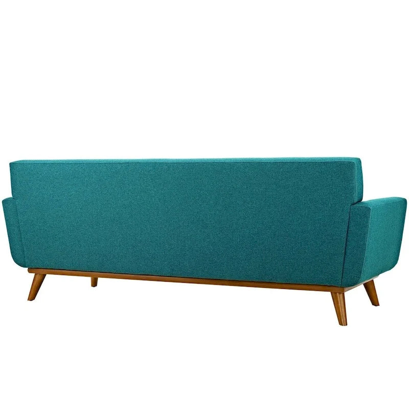 Upholstered Tufted Sofa with Cherry Rubberwood Legs