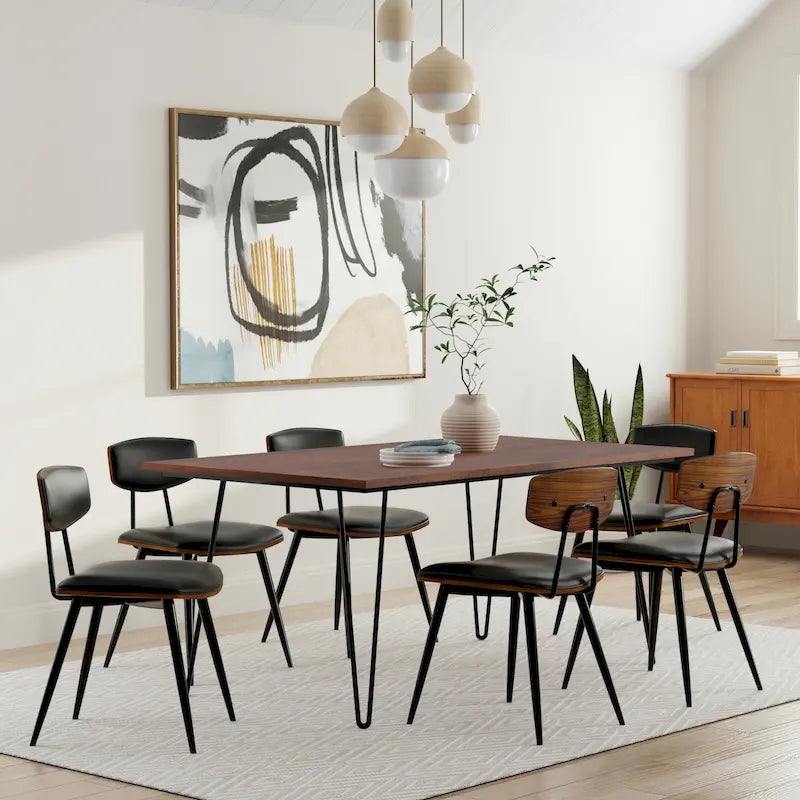 Industrial Solid Wood Dining Table with Black Hairpin Legs