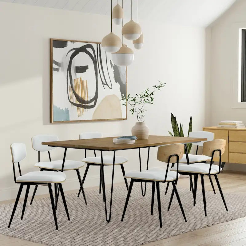 Industrial Solid Wood Dining Table with Black Hairpin Legs