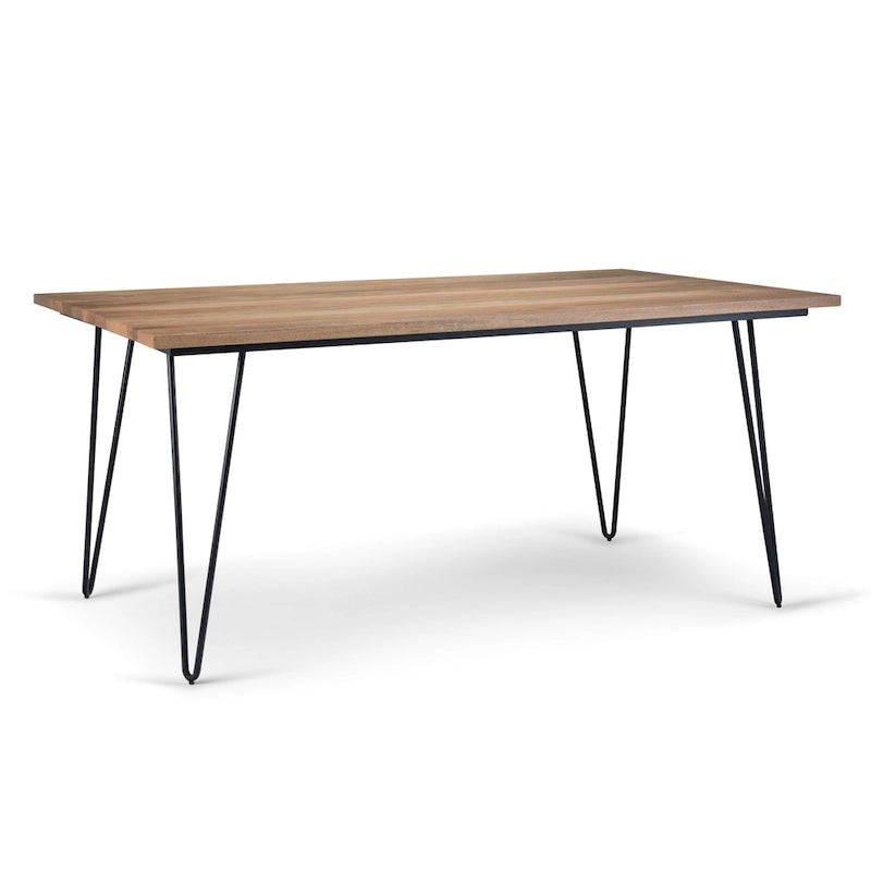Industrial Solid Wood Dining Table with Black Hairpin Legs