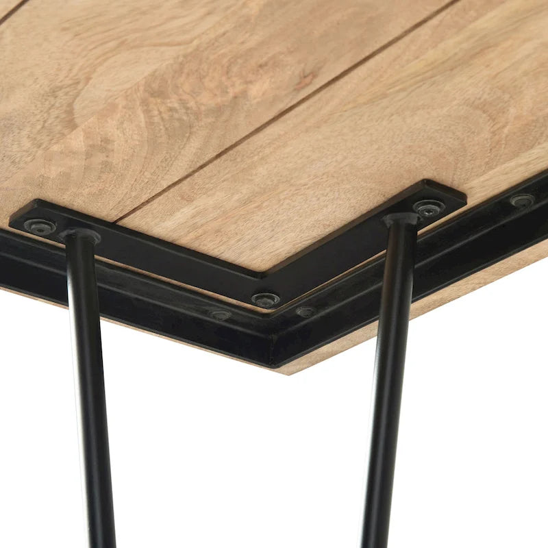 Industrial Solid Wood Dining Table with Black Hairpin Legs