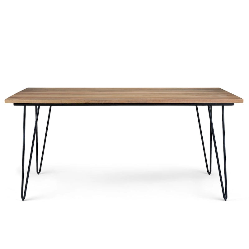 Industrial Solid Wood Dining Table with Black Hairpin Legs