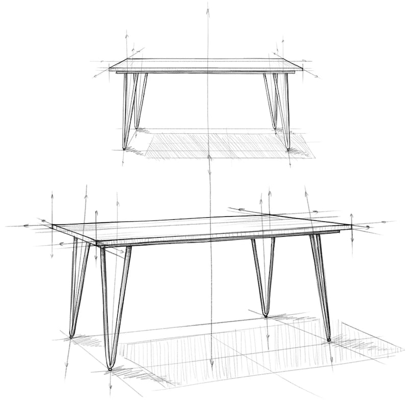 Industrial Solid Wood Dining Table with Black Hairpin Legs