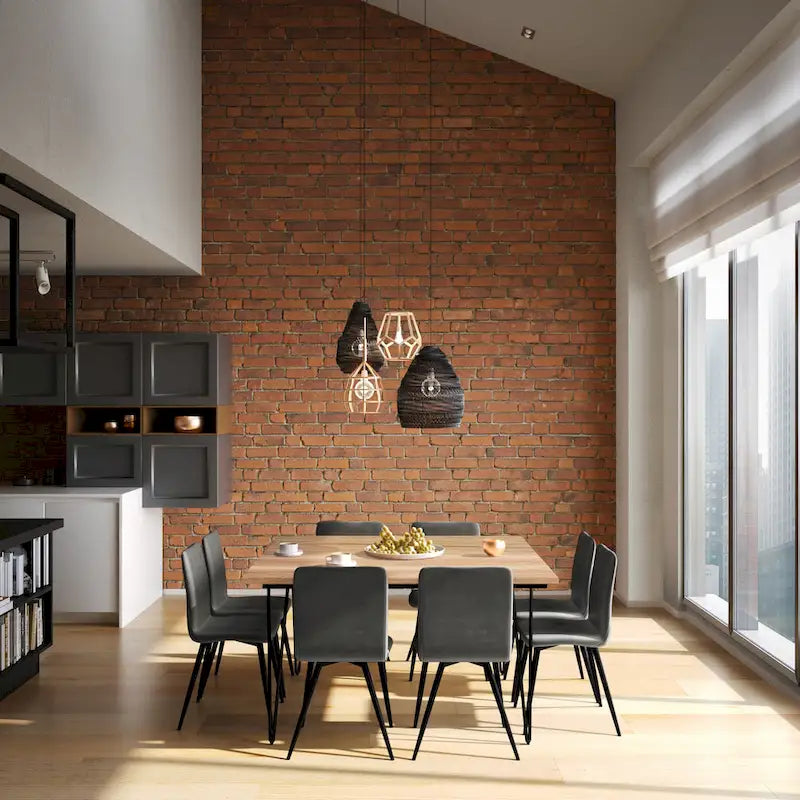 Industrial Solid Wood Dining Table with Black Hairpin Legs