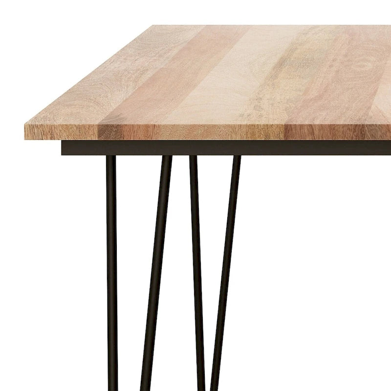 Industrial Solid Wood Dining Table with Black Hairpin Legs