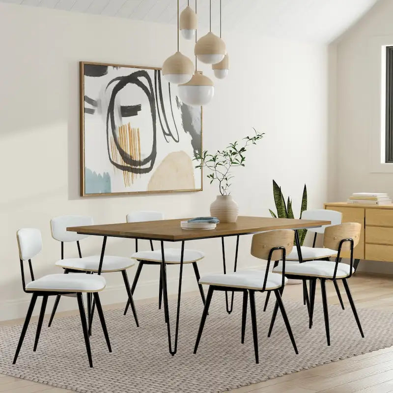 Industrial Solid Wood Dining Table with Black Hairpin Legs