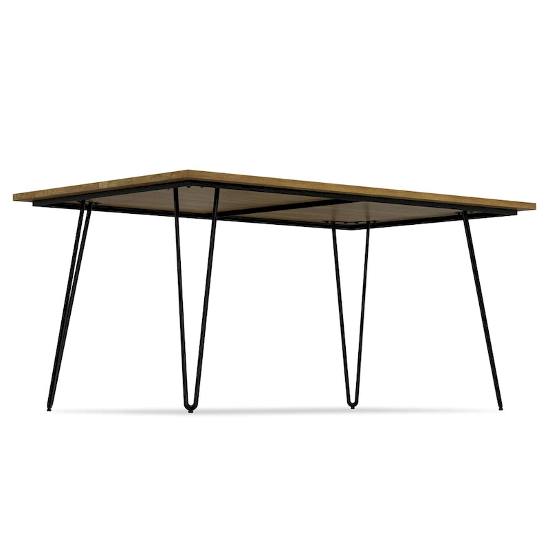 Industrial Solid Wood Dining Table with Black Hairpin Legs