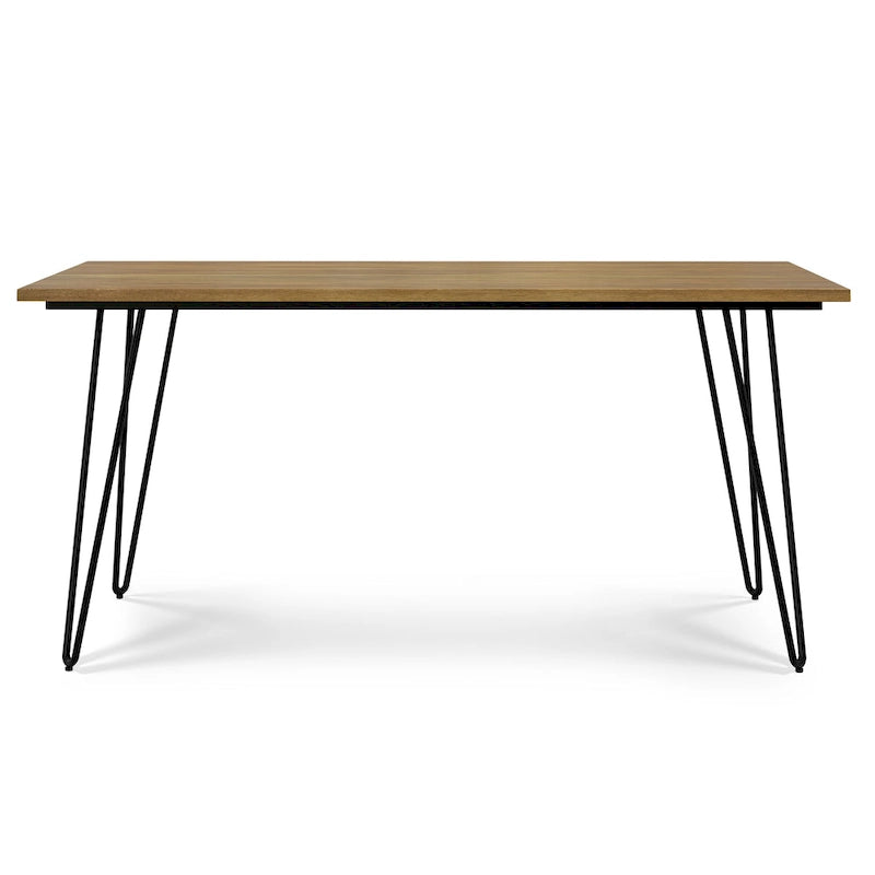 Industrial Solid Wood Dining Table with Black Hairpin Legs