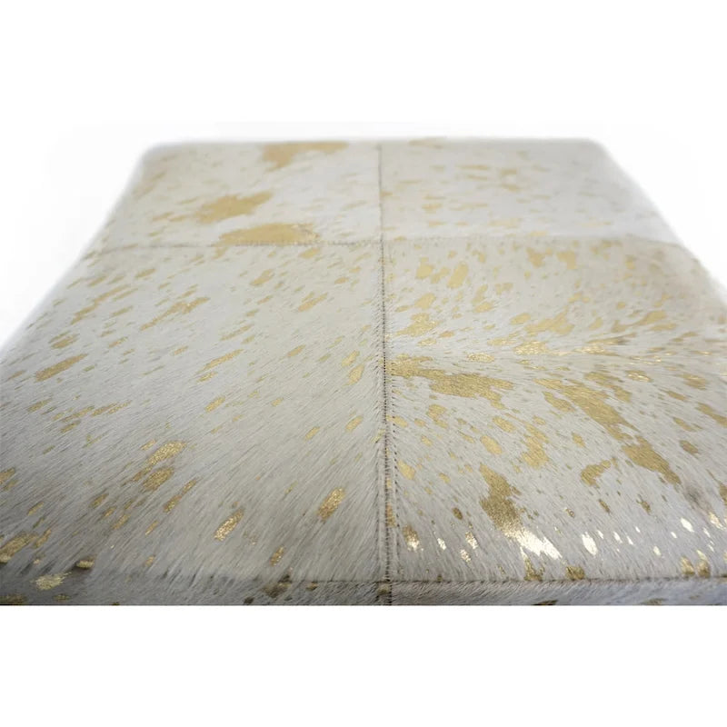 Gold Leather Square Cube Pouf