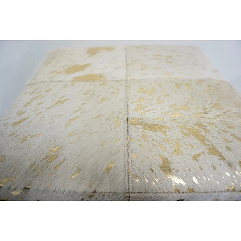 Gold Leather Square Cube Pouf