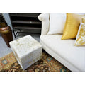 Gold Leather Square Cube Pouf