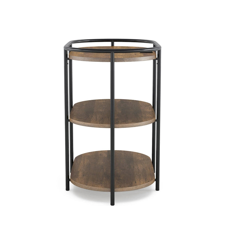 Industrial Brown 26-inch Steel 3-Tiered Side Table with USB Ports and Outlets