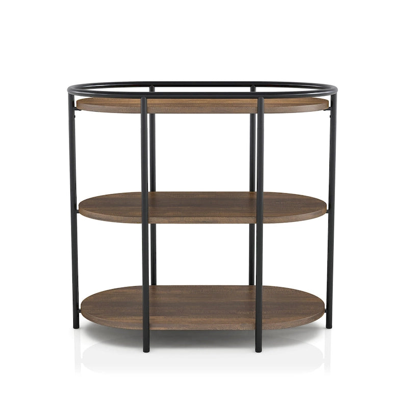 Industrial Brown 26-inch Steel 3-Tiered Side Table with USB Ports and Outlets