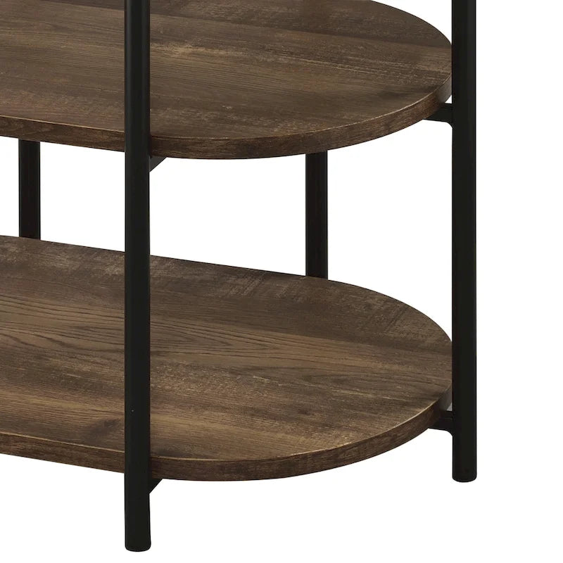 Industrial Brown 26-inch Steel 3-Tiered Side Table with USB Ports and Outlets