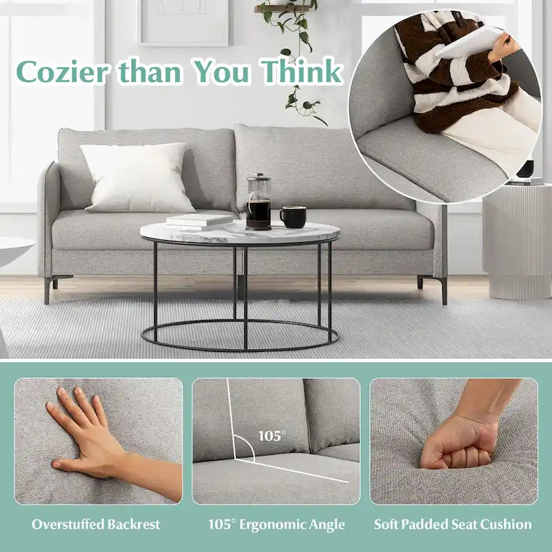 Modern 76" Loveseat Sofa with Metal Legs - Gray